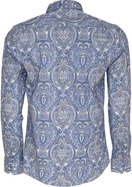 Mavi Damask Desenli Slim Fit Gömlek modelleri