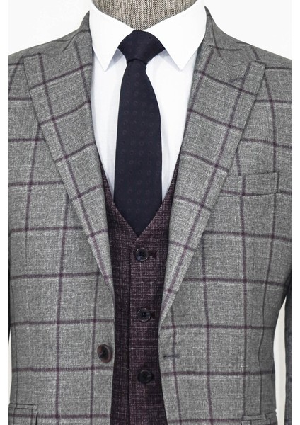 Ekose Ceketli Gri Slim Fit Takım Elbise fiyatları