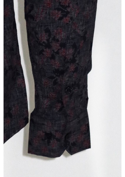 Çiçek Desenli Lacivert Slim Fit Gömlek modelleri