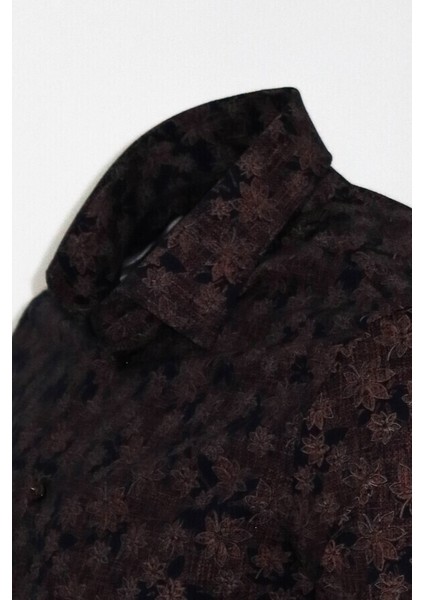 Çiçek Desenli Kahverengi Slim Fit Gömlek fiyatları