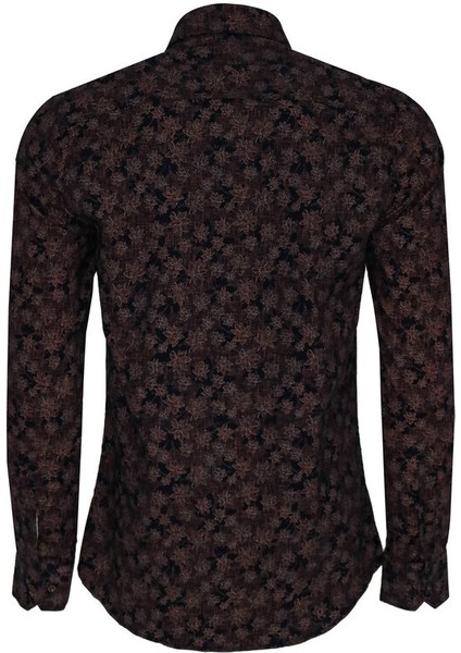 Çiçek Desenli Kahverengi Slim Fit Gömlek modelleri