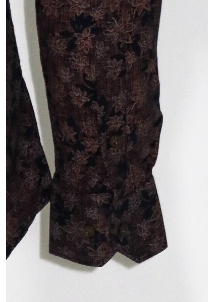 Çiçek Desenli Kahverengi Slim Fit Gömlek fırsatları