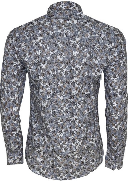 Çiçek Desenli Gri Slim Fit Gömlek modelleri