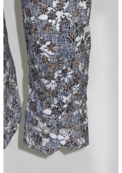 Çiçek Desenli Gri Slim Fit Gömlek fırsatları