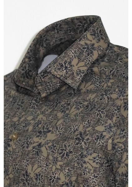 Çiçek Desenli Bej Slim Fit Gömlek fiyatları