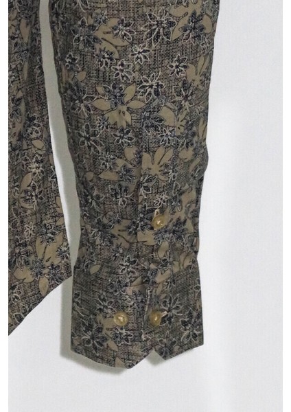 Çiçek Desenli Bej Slim Fit Gömlek modelleri