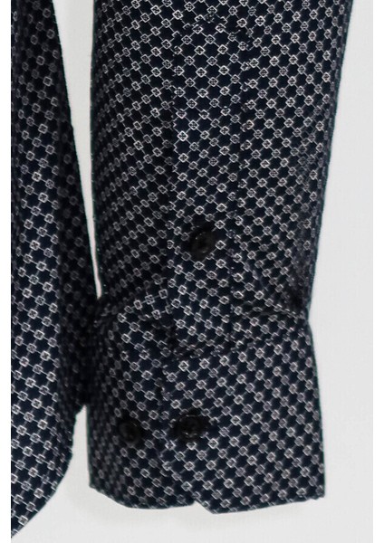 Lacivert Mini Kare Desenli Slim Fit Gömlek fırsatları