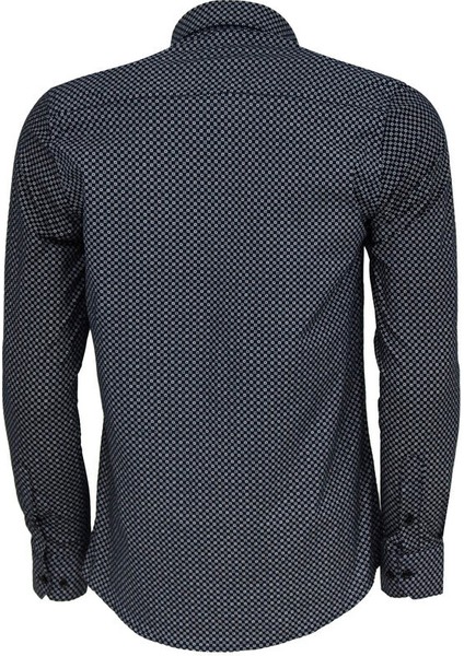 Lacivert Mini Kare Desenli Slim Fit Gömlek indirimleri