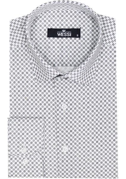 Beyaz Mini Kare Desenli Slim Fit Gömlek fiyatları