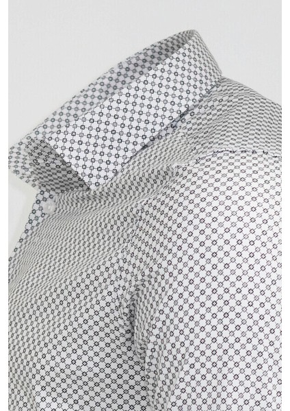 Beyaz Mini Kare Desenli Slim Fit Gömlek modelleri