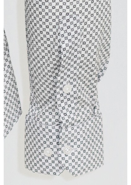 Beyaz Mini Kare Desenli Slim Fit Gömlek fırsatları