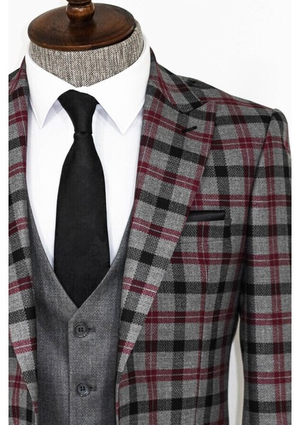 Gri Ekose Ceketli Slim Fit Takım Elbise fiyatları