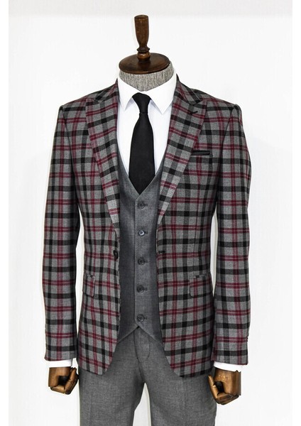 Gri Ekose Ceketli Slim Fit Takım Elbise indirimleri