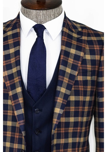 Lacivert Ekose Ceketli Slim Fit Takım Elbise fiyatları