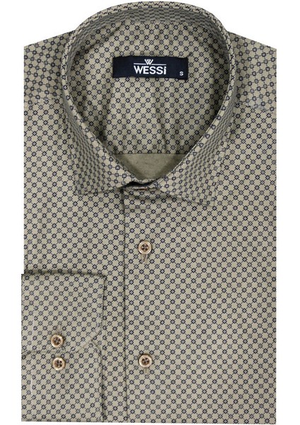 Açık Kahve Mini Kare Desenli Slim Fit Gömlek fiyatları