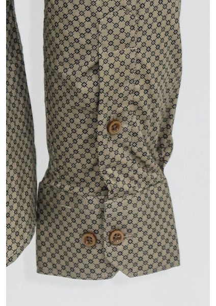 Açık Kahve Mini Kare Desenli Slim Fit Gömlek fırsatları
