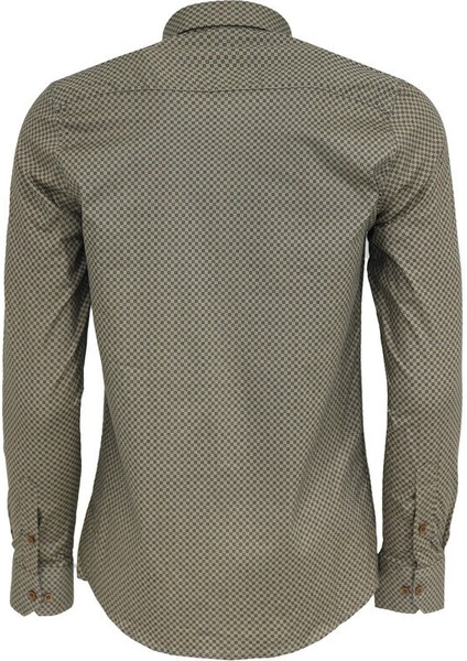 Açık Kahve Mini Kare Desenli Slim Fit Gömlek indirimleri