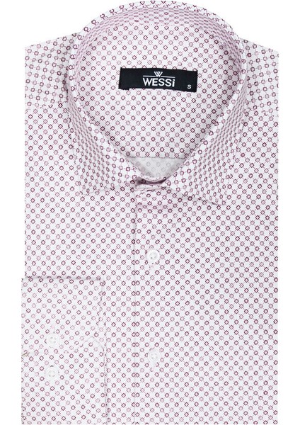 Açık Bordo Mini Kare Desenli Slim Fit Gömlek fiyatları