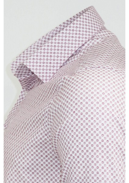 Açık Bordo Mini Kare Desenli Slim Fit Gömlek modelleri