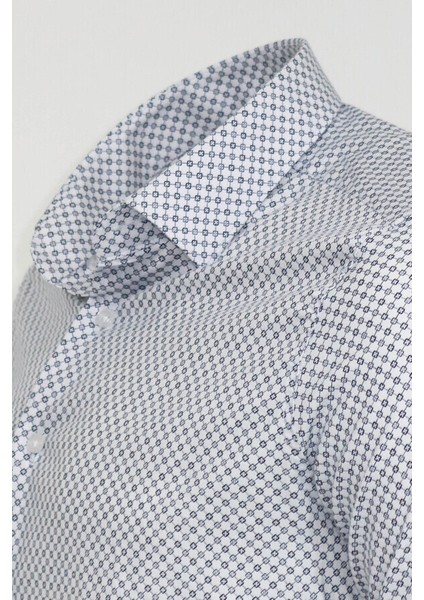 Beyaz Mini Kare Desenli Slim Fit Gömlek modelleri