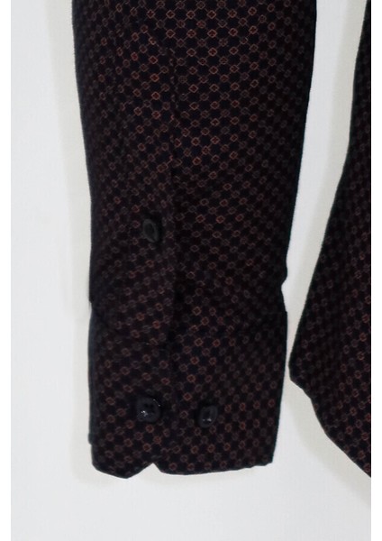 Kahverengi Mini Kare Desenli Slim Fit Gömlek fırsatları