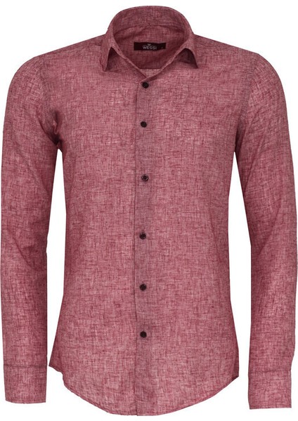 Slim Fit Bordo Desenli Gömlek
