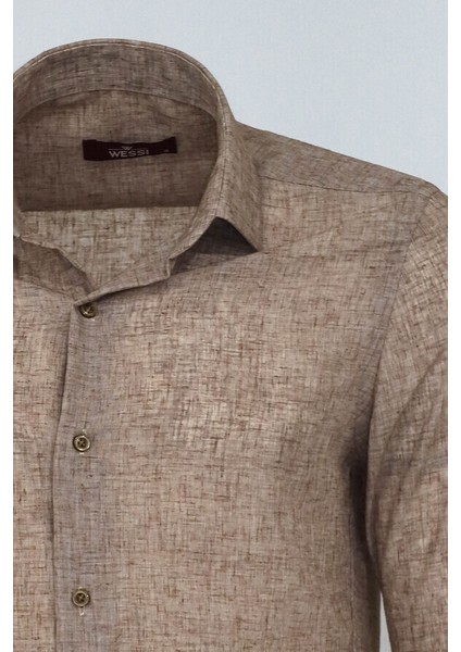 Slim Fit Kahverengi Desenli Gömlek modelleri