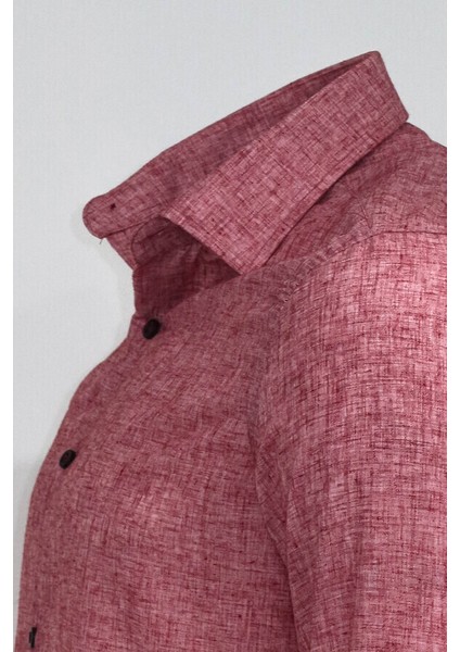 Slim Fit Bordo Desenli Gömlek