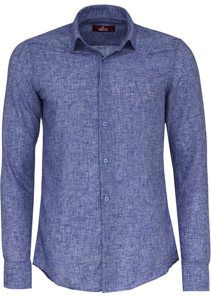 Slim Fit Lacivert Desenli Gömlek