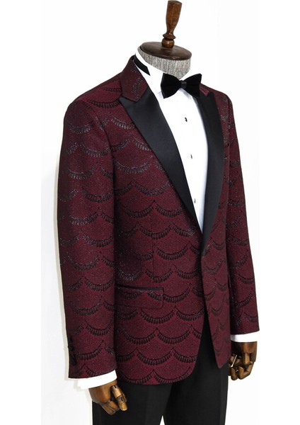 Bordo Simli Desenli Smokin Ceketi modelleri