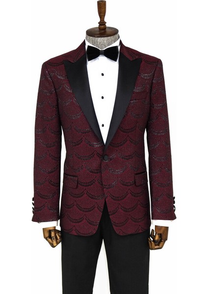 Bordo Simli Desenli Smokin Ceketi fırsatları