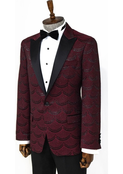 Bordo Simli Desenli Smokin Ceketi indirimleri