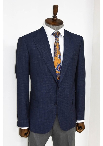 Lacivert Desenli Slim Fit Ceket modelleri
