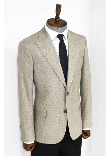 Krem Desenli Slim Fit Ceket modelleri