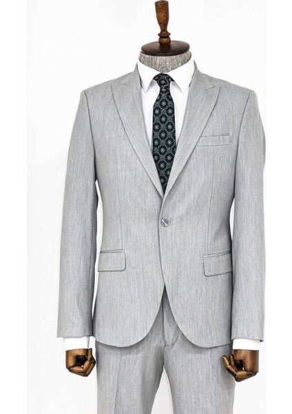 Gri Iki Parça Slim Fit Takım Elbise