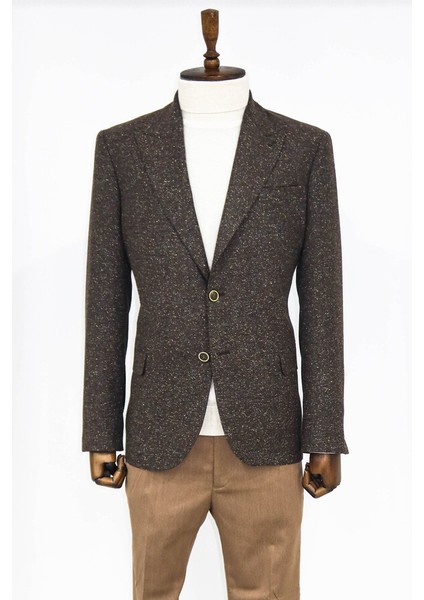 Kahverengi Kazayağı Desenli Yün Ceket fırsatları