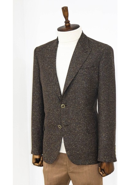 Kahverengi Kazayağı Desenli Yün Ceket indirimleri