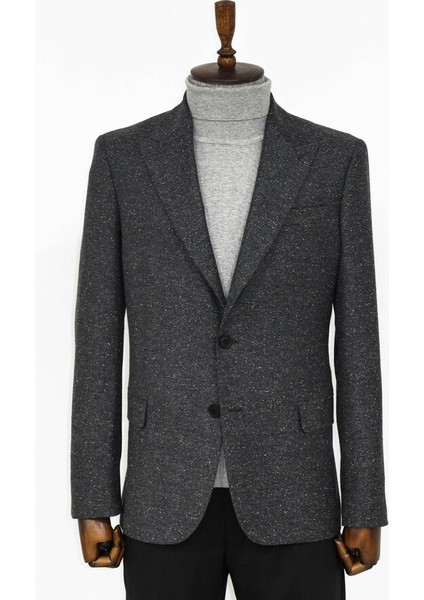 Füme Kazayağı Desenli Yün Ceket