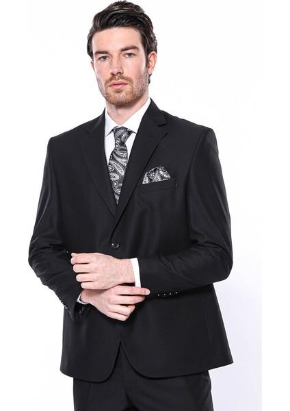 4 Drop Klasik Kesim Siyah Takım Elbise Wessi