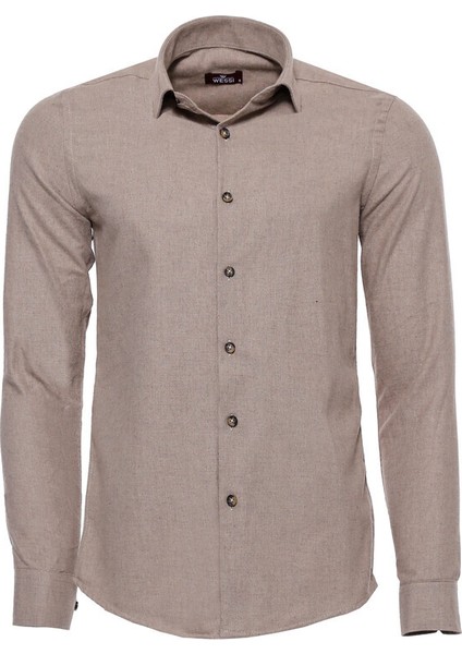 Bej Desensiz Slimfit Oduncu Gömlek