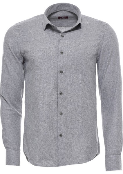 Açık Gri Desensiz Slimfit Oduncu Gömlek