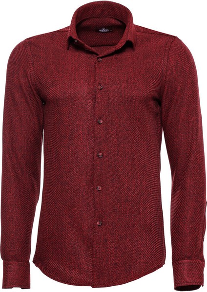 Bordo Desensiz Slimfit Oduncu Gömlek