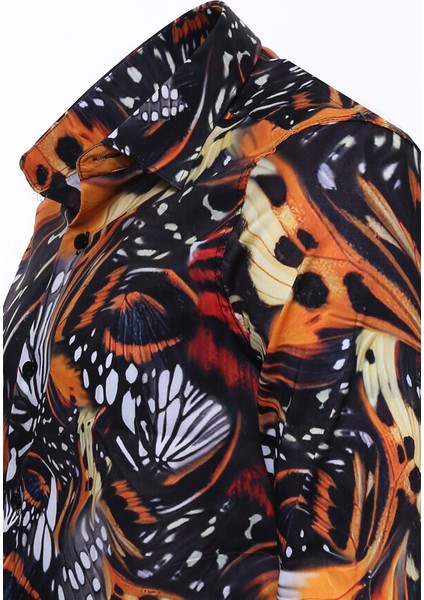 Çok Renkli Çiçek Desenli Slim Fit Uzun Kollu Gömlek fiyatları