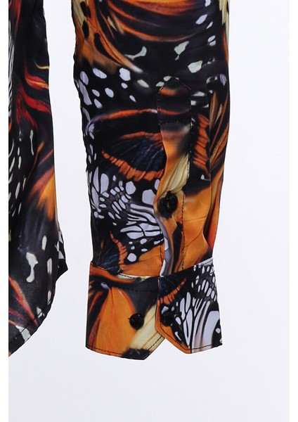 Çok Renkli Çiçek Desenli Slim Fit Uzun Kollu Gömlek modelleri