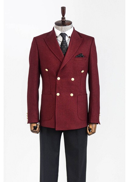 Kruvaze Bordo Slim Fit Tek Ceket modelleri