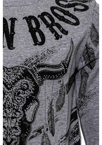 Gri Taşlı Baskılı Desenli Sweatshirt fiyatları