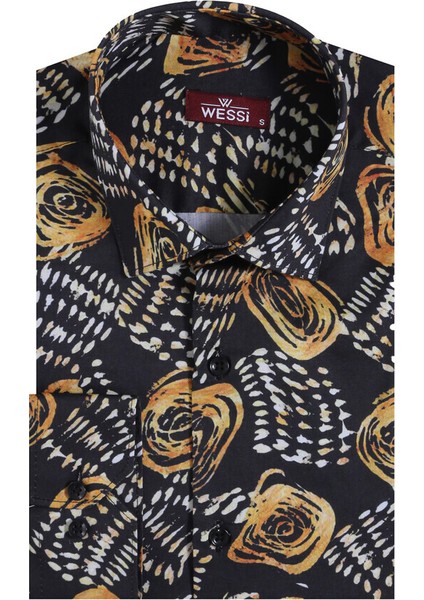 Siyah Çiçek Desenli Slim Fit Uzun Kollu Gömlek modelleri