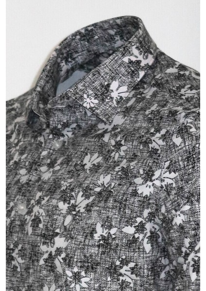 Çiçek Desenli Koyu Gri Slim Fit Gömlek fiyatları