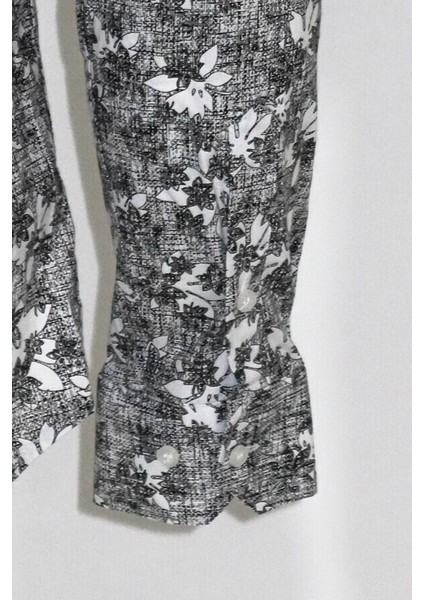 Çiçek Desenli Koyu Gri Slim Fit Gömlek modelleri