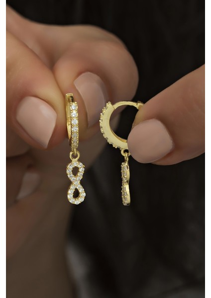 925 Ayar Gümüş Sallantılı Gold Sonsuzluk Küpe